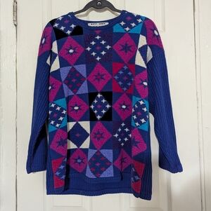 Women's Geometric Sweater - Blue and Pink